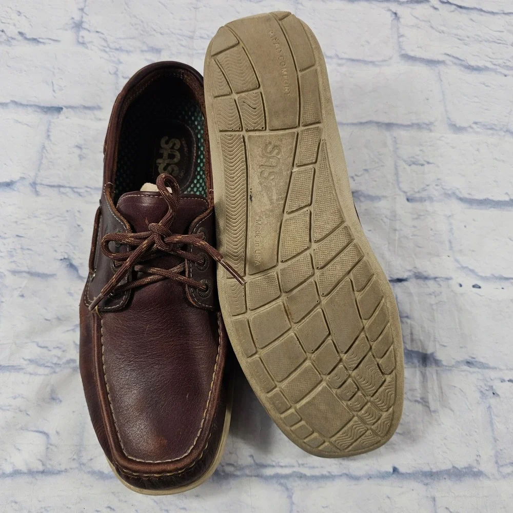 SAS Decksider Boat Shoes Mens 11 Brown Leather Lace Up Tripad Comfort USA